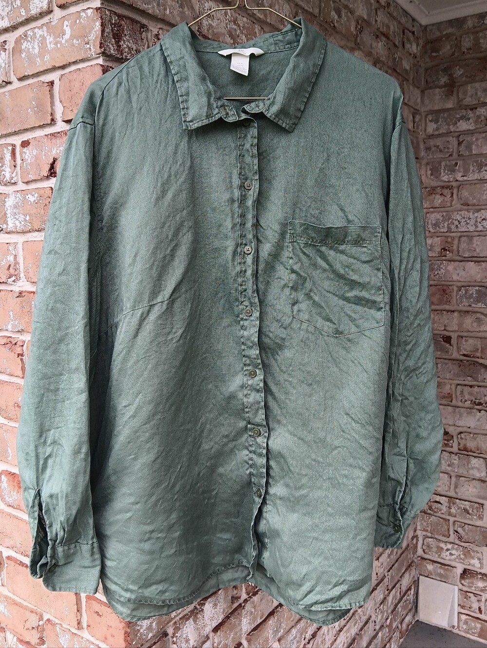 H&M Linen Shirt in Sage Green